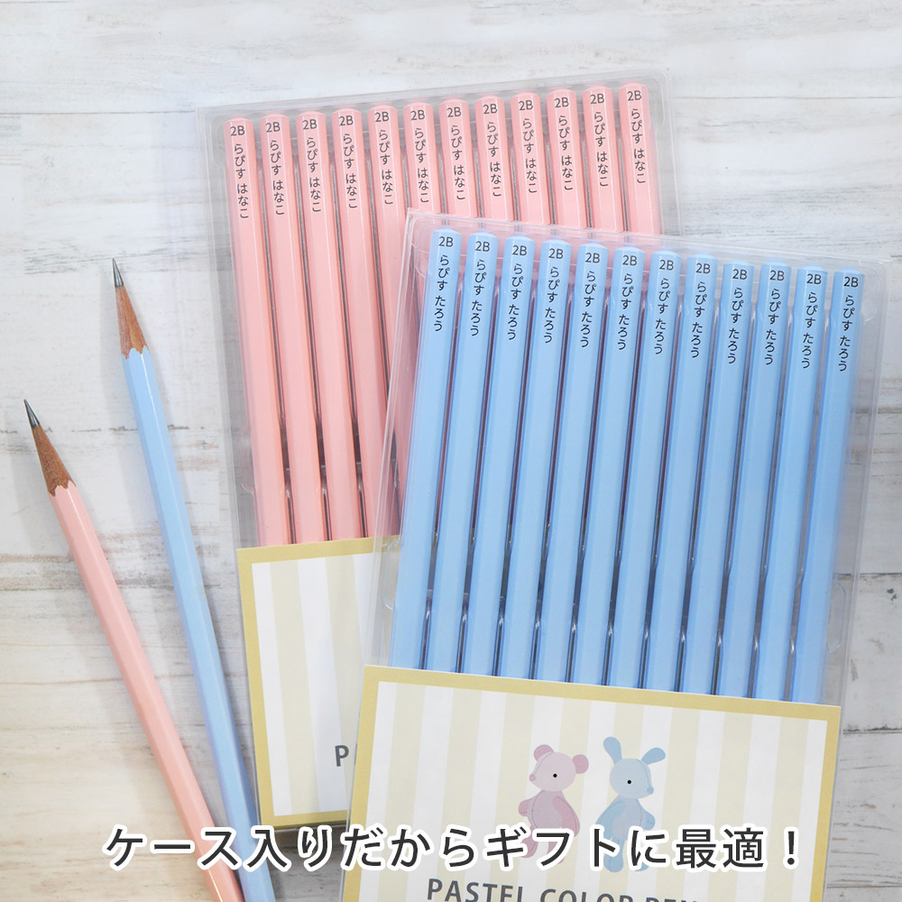 鉛筆 名入れ パステルカラー鉛筆 2B 卒園 記念品 オリジナル えんぴつ ブルー ピンク