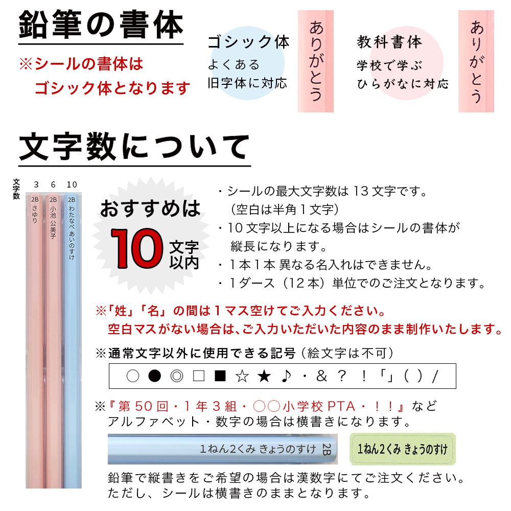 名前入りパステルカラー鉛筆の文字数について