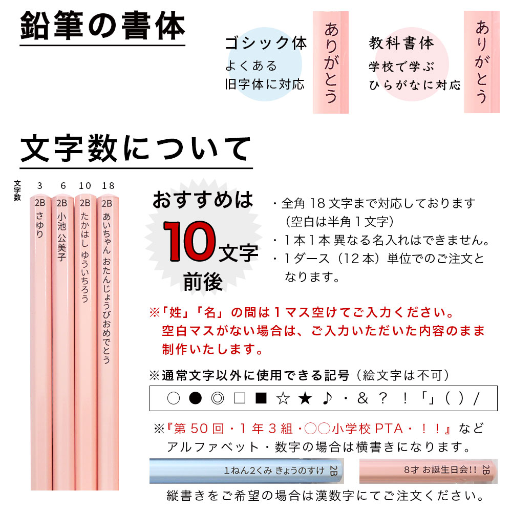 色鉛筆の書体のご案内・文字数について